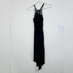 Derek Heart Women's Black Maxi Dress Size Small  Strappy Back & Handkerchief Hem
